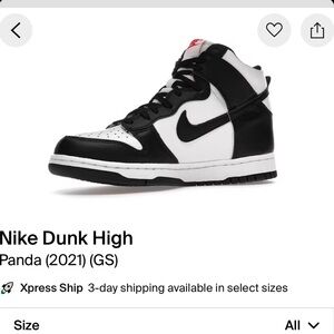 The Nike Dunk High GS Black/White youth size 4.5